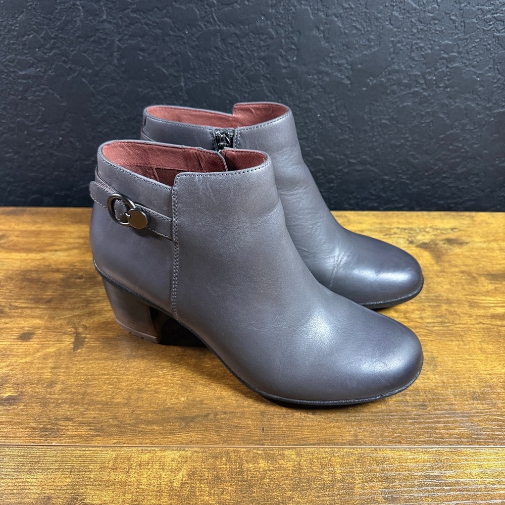 Dansko Perry Grey Leather Ankle Block Heel Boots Womens 40 EU 9.5-10 US